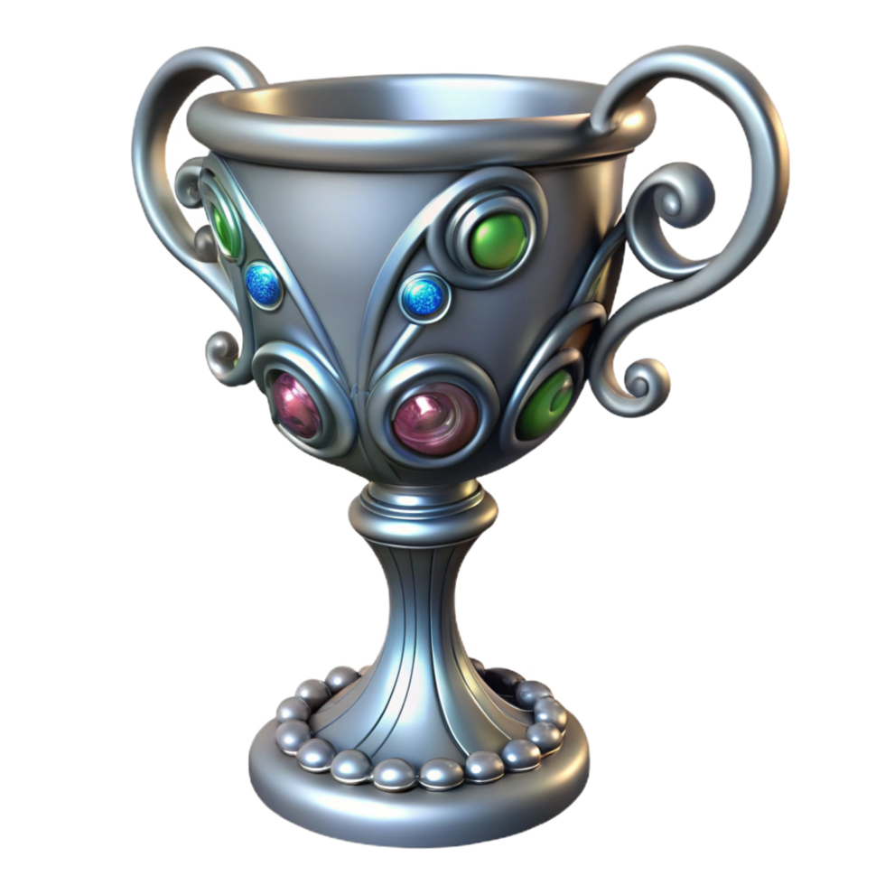 exemplary geometric A silver, ornate chalice adorned with swirling vines and gemstones. NO BACKGROUND with Transparent Background. luxury png