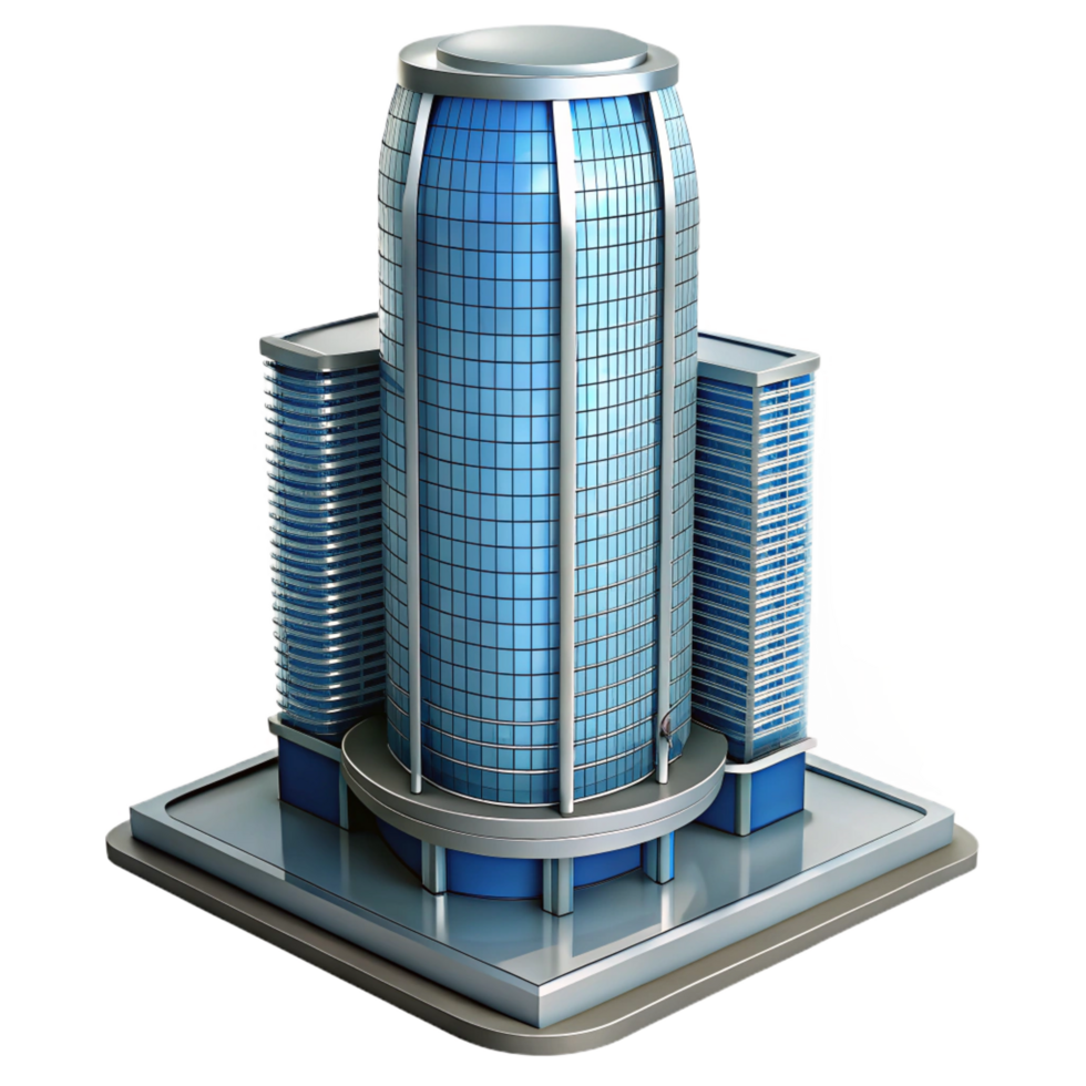 gorgeous signature Modern skyscraper, glass and steel, detailed architectural rendering. NO BACKGROUND with Transparent Background. png