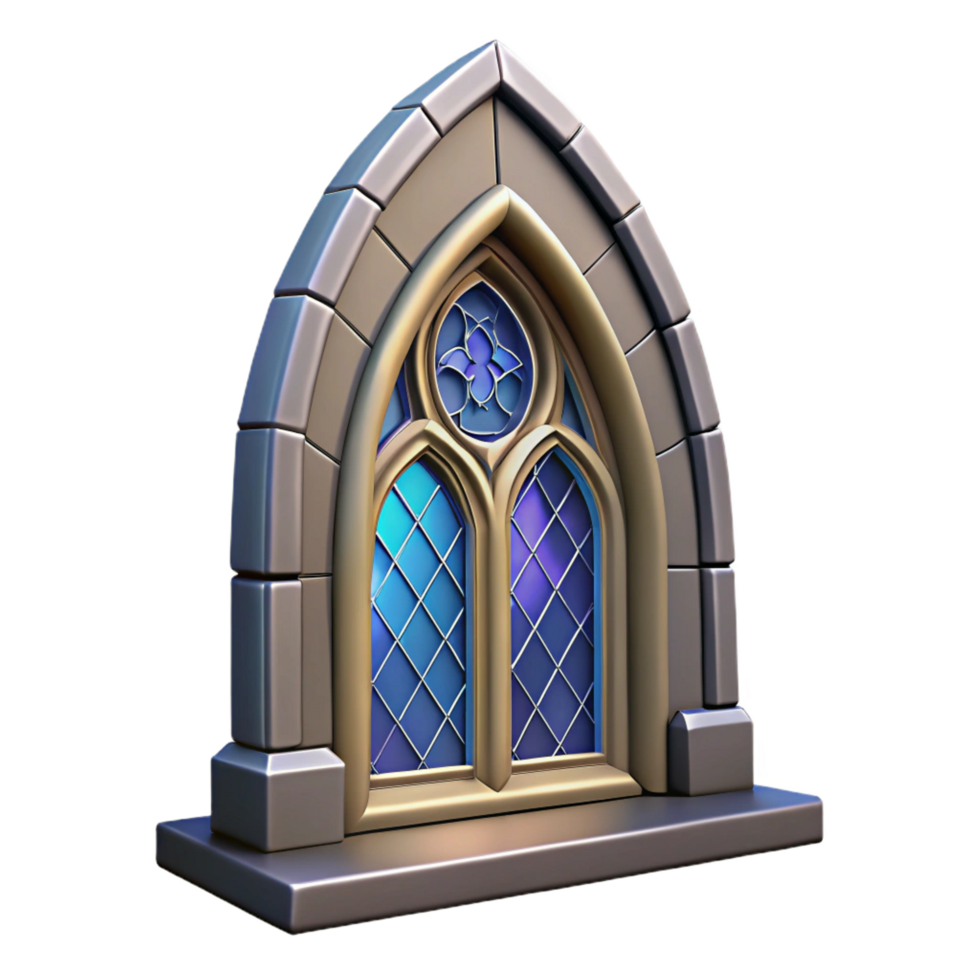 elegant exceptional Gothic arch window, stained glass, stone tracery. NO BACKGROUND with Transparent Background. png