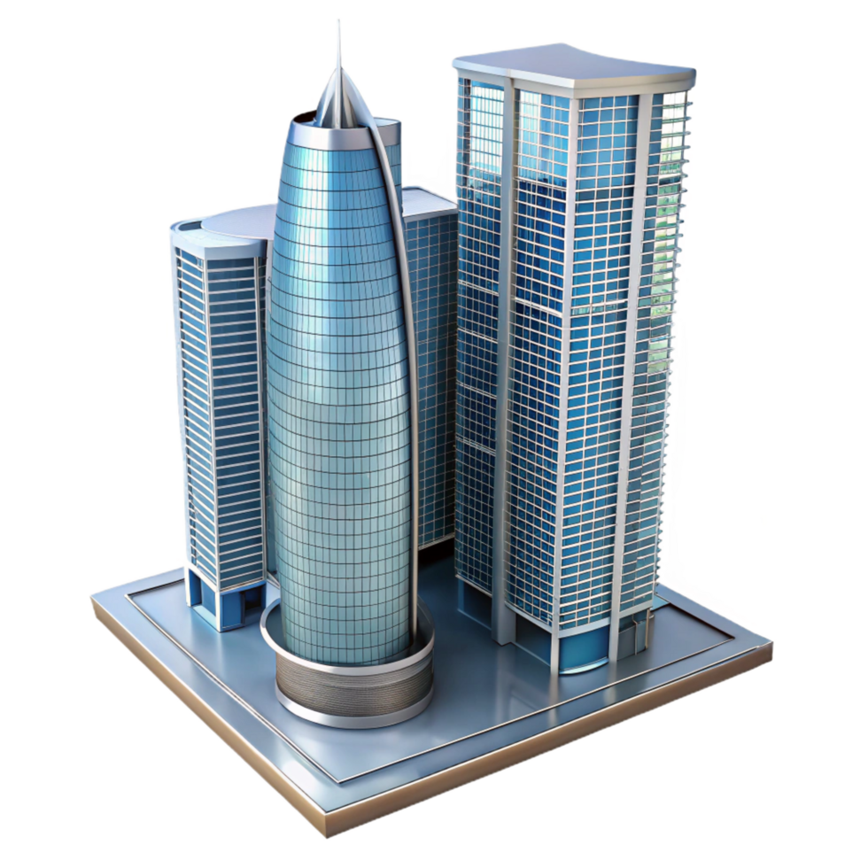 immaculate intense tropical Modern skyscraper, glass and steel, detailed architectural rendering. NO BACKGROUND with Transparent Background. precision png