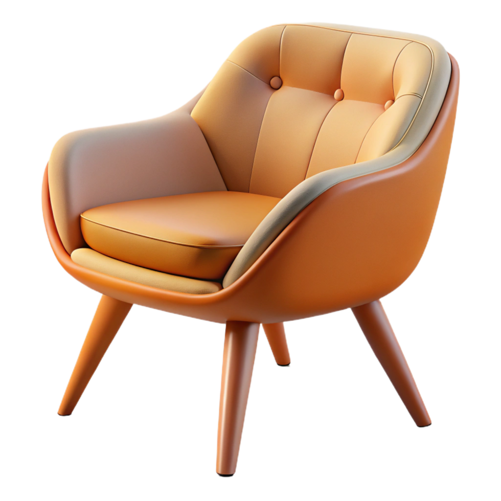extraordinary modern Mid-century modern chair, iconic design, upholstered seat. NO BACKGROUND with Transparent Background. Focus on the chair's architecture professional png