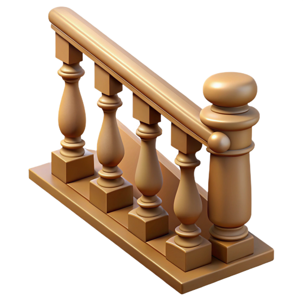 iconic modern Baluster, staircase railing, turned wood. NO BACKGROUND with Transparent Background. high quality png