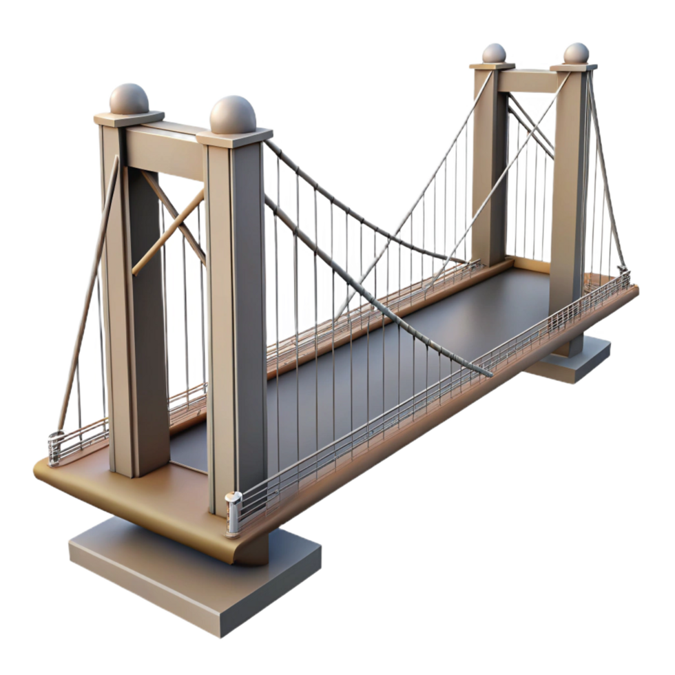 gorgeous dramatic avant-garde Suspension bridge, steel cables, hanging roadway. NO BACKGROUND with Transparent Background. authentic png