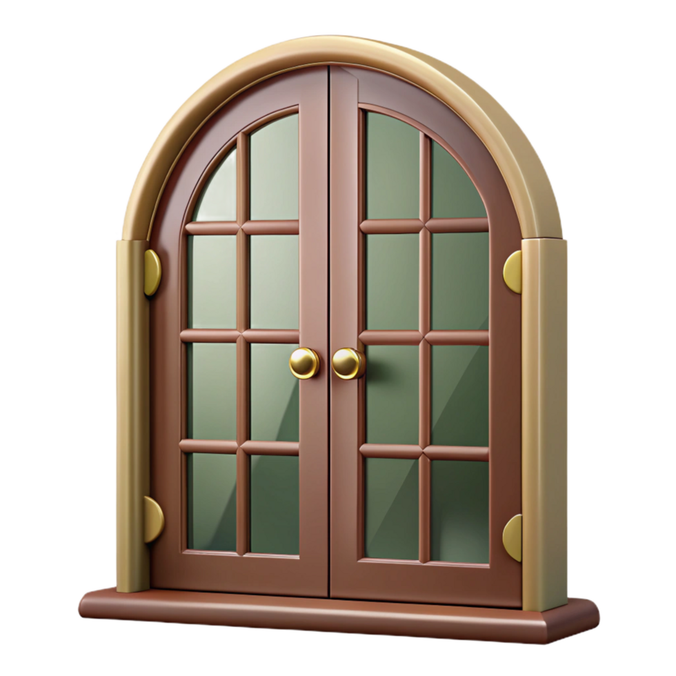 impressive distinguished French door, glass panes, ornate handles. NO BACKGROUND with Transparent Background. png
