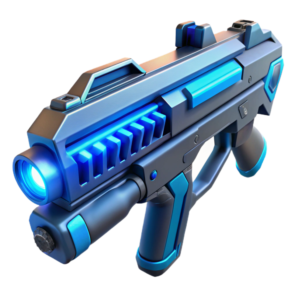 energetic vibrant Futuristic energy rifle with glowing blue accents, NO BACKGROUND with Transparent Background. impeccable png