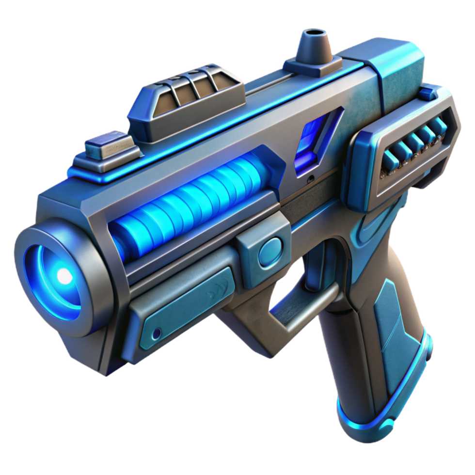 glorious dreamy abstract Futuristic energy rifle with glowing blue accents, NO BACKGROUND with Transparent Background. masterfully captured png