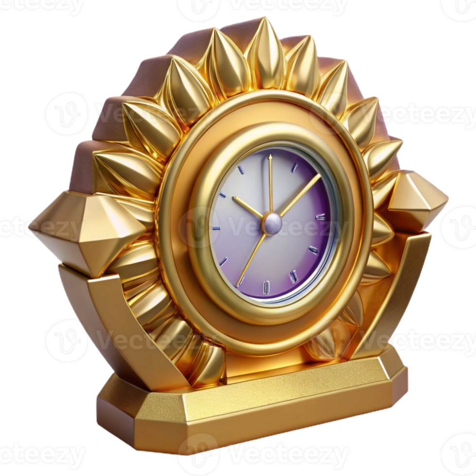 vibrant creative Art Deco Clock Gold Isolated on Transparent Background exclusive png