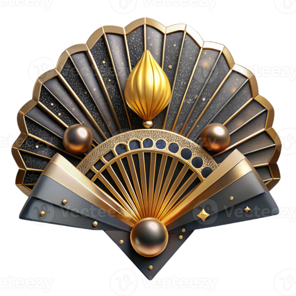 impressive abstract Art Deco Fan Gold and Black Transparent Background detailed png