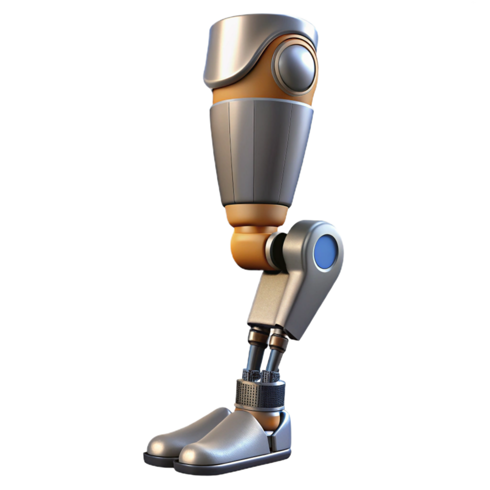 immaculate joyful futuristic Advanced robotic prosthetic leg with hydraulic pistons, NO BACKGROUND with Transparent Background. ultra HD png