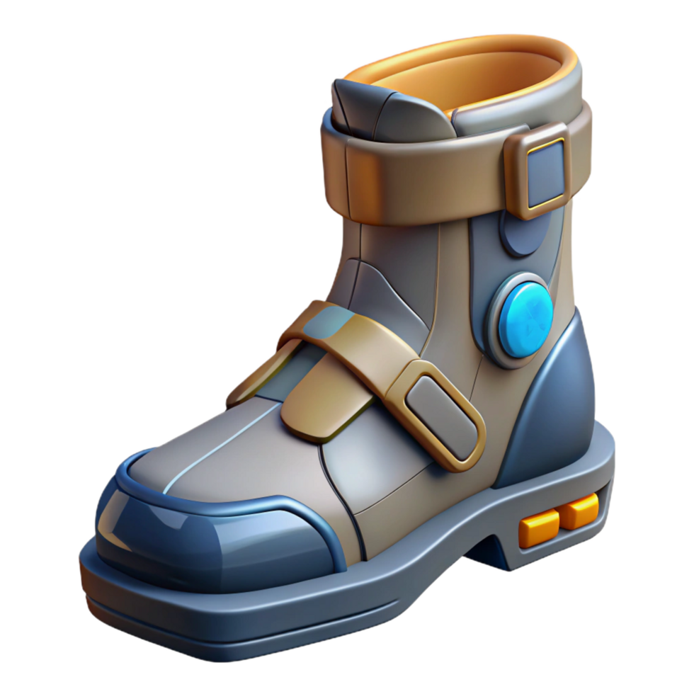 exemplary urban Futuristic soldier's boot with magnetic soles, NO BACKGROUND with Transparent Background. authentic png