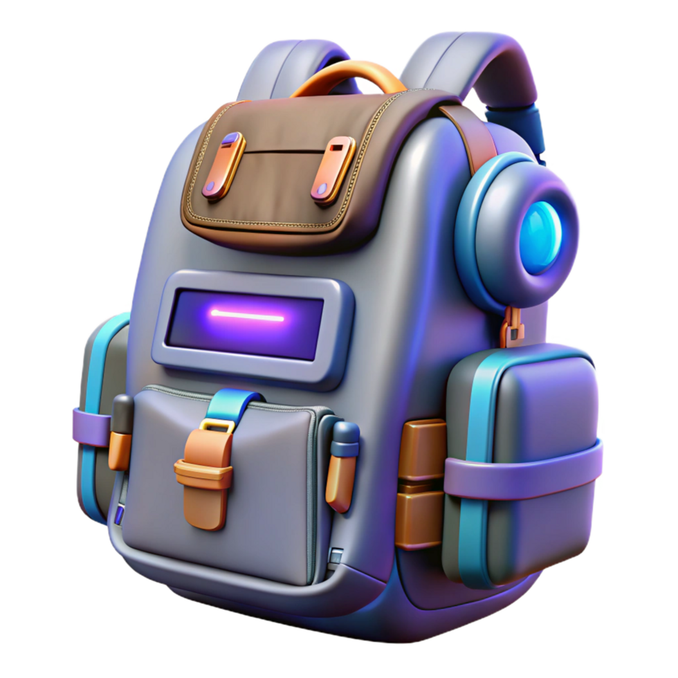 gorgeous minimalist Cyberpunk backpack with integrated computer system, NO BACKGROUND with Transparent Background. crisp png