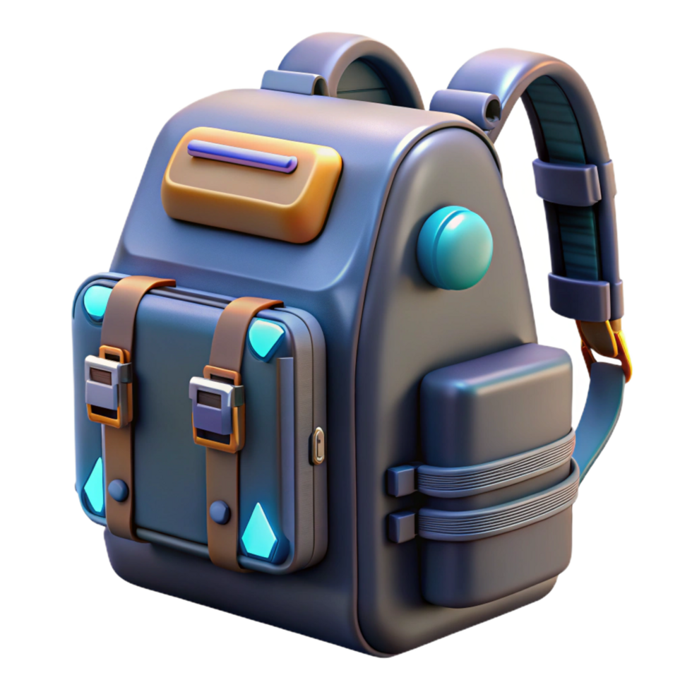 ethereal radiant Cyberpunk backpack with integrated computer system, NO BACKGROUND with Transparent Background. high resolution png