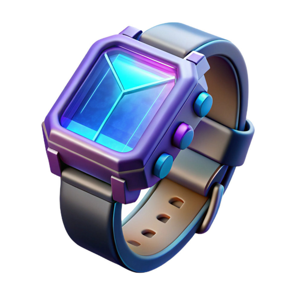 extraordinary iconic Cyberpunk wristwatch with holographic display, NO BACKGROUND with Transparent Background. png