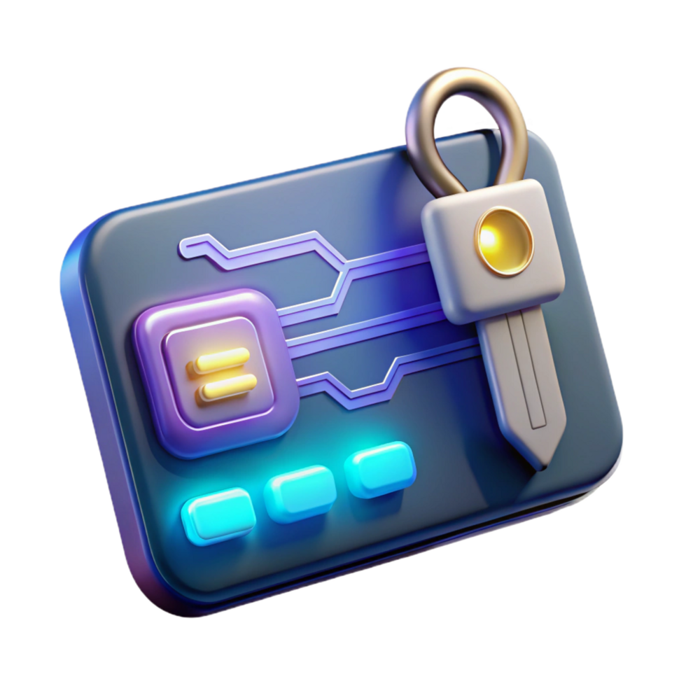 glorious dramatic contemporary Futuristic keycard with glowing digital code, NO BACKGROUND with Transparent Background. refined png