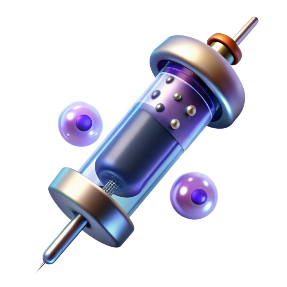 elegant nostalgic abstract Advanced medical syringe with glowing nanobots, NO BACKGROUND with Transparent Background. high quality png