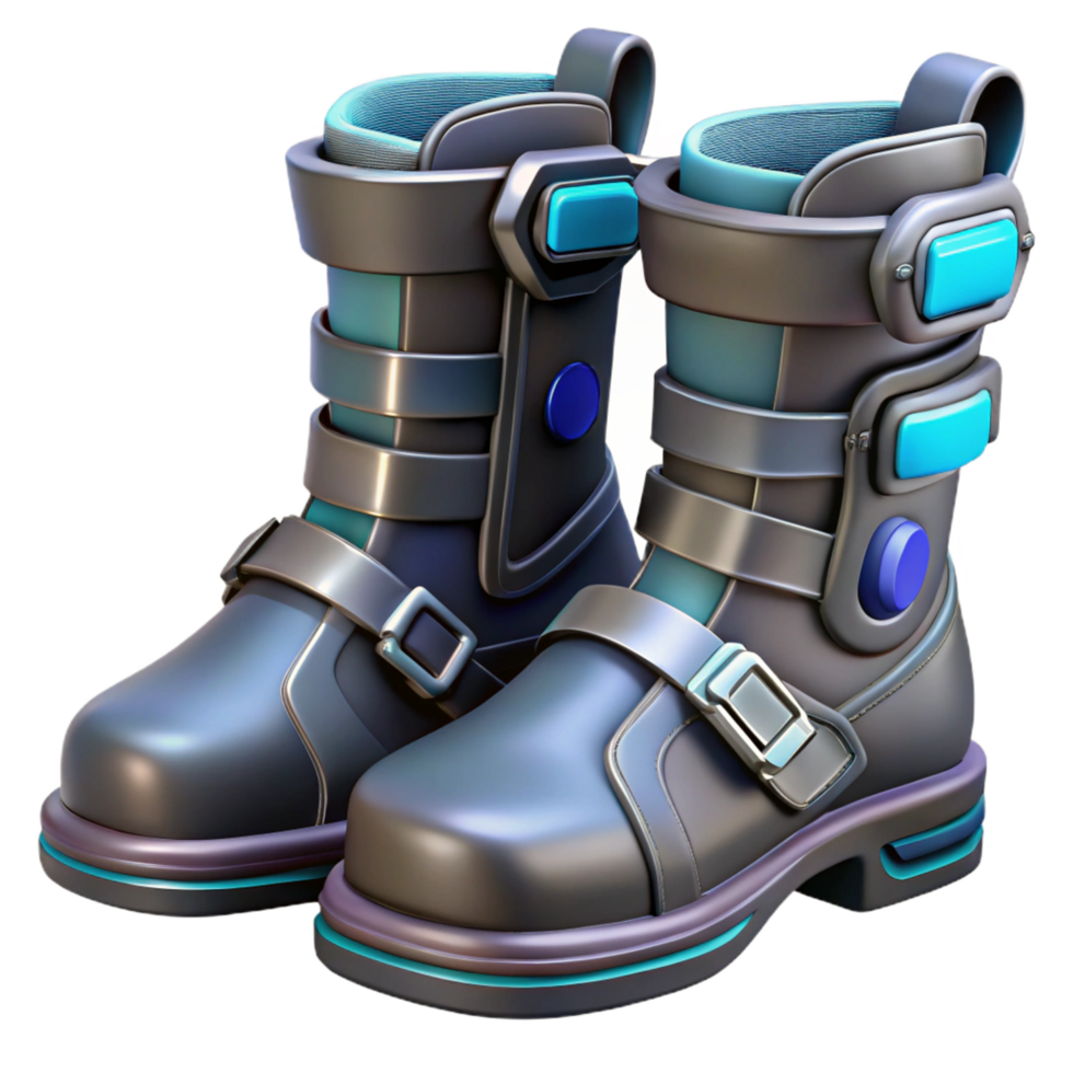 elegant mid-century Cyberpunk boots with retractable blades, NO BACKGROUND with Transparent Background. elite png
