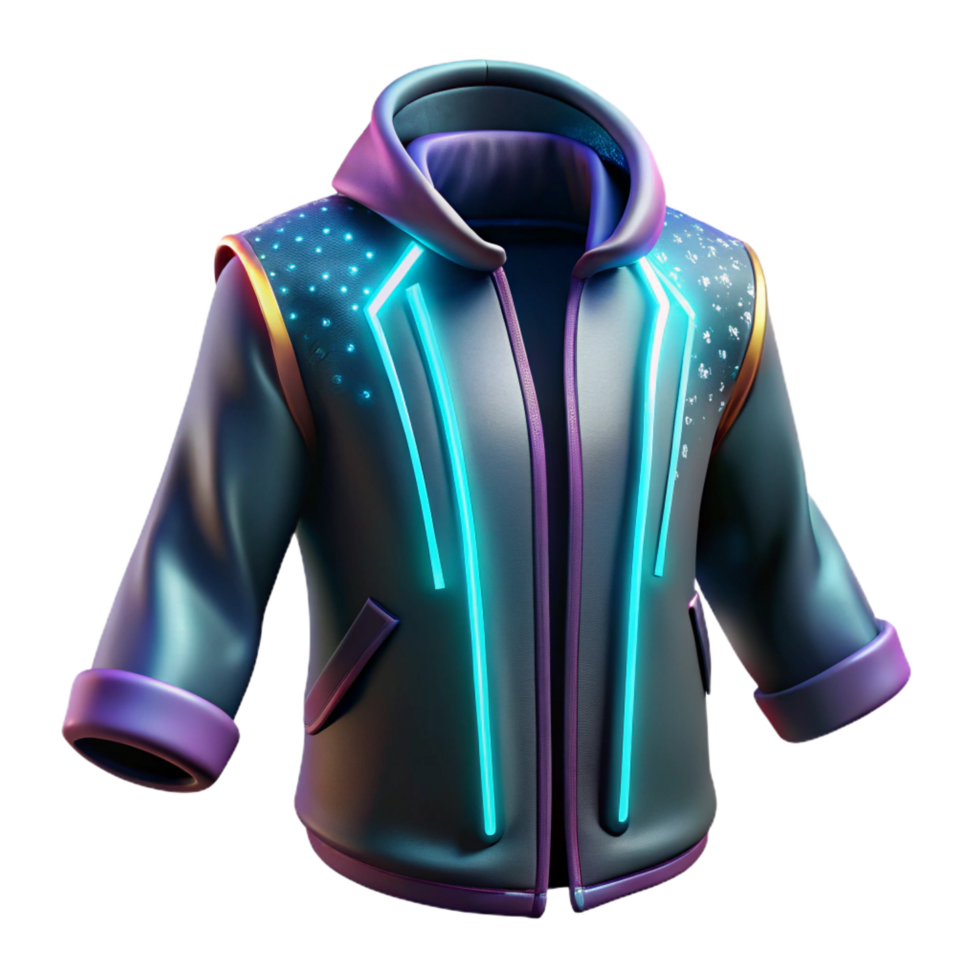 enchanting distinctive Cyberpunk clothing with glowing fiber optics, NO BACKGROUND with Transparent Background. png