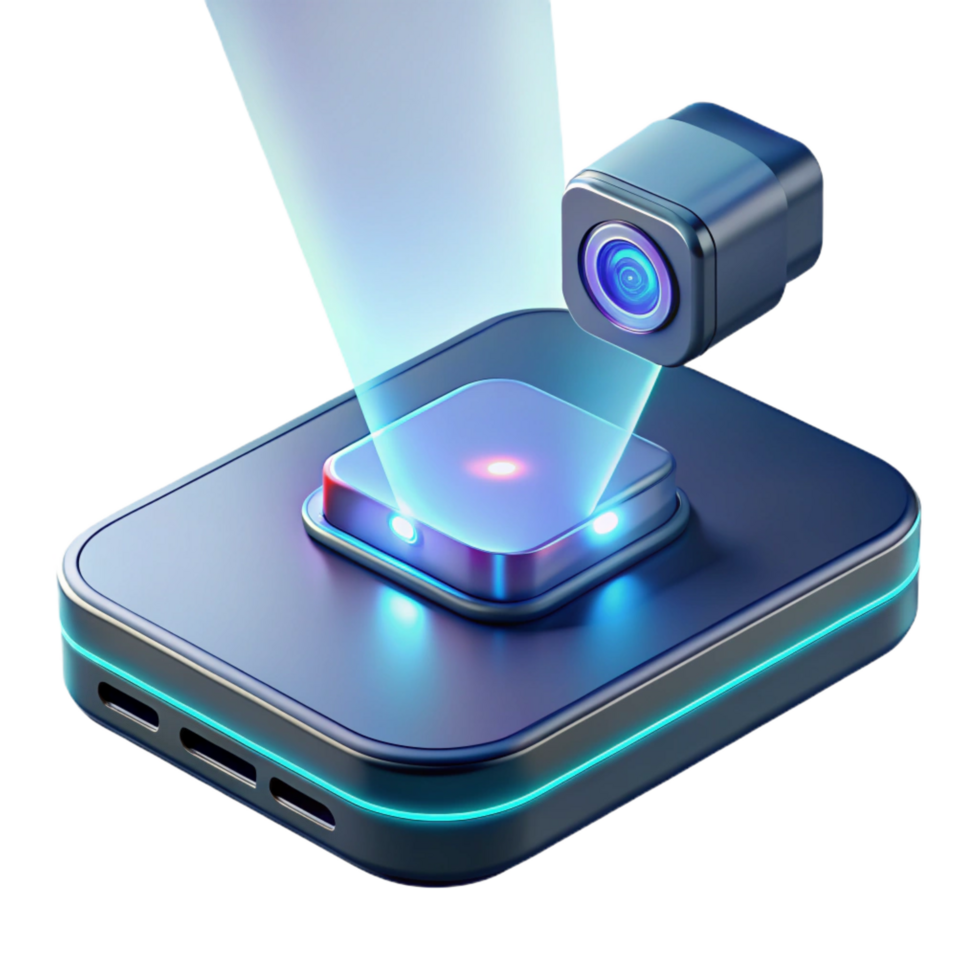 enchanting quintessential Futuristic smart phone with holographic projector, NO BACKGROUND with Transparent Background. png