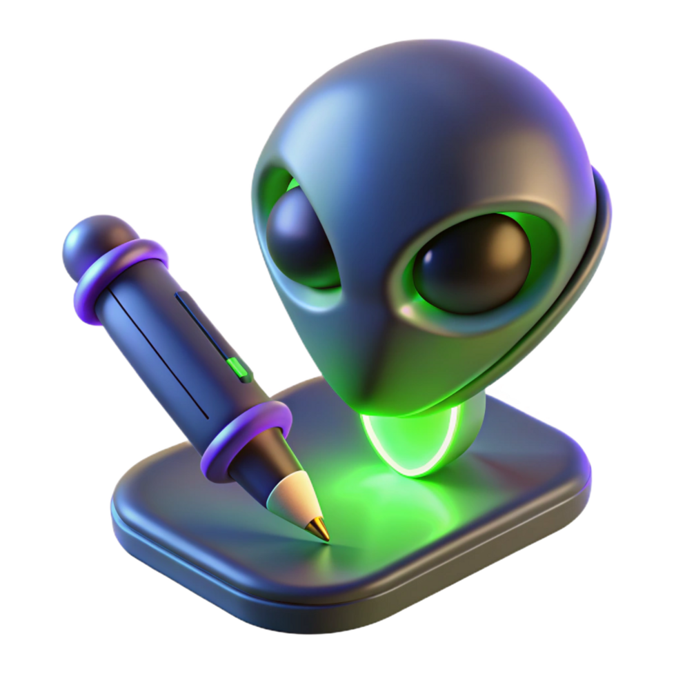 extraordinary tropical Alien writing tool with glowing ink, NO BACKGROUND with Transparent Background. top-tier png
