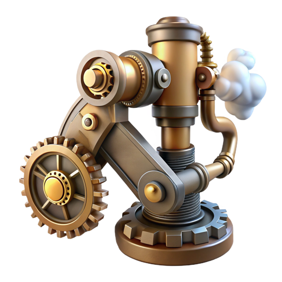 enchanting tranquil tropical Steampunk robotic arm with exposed gears and steam vents. NO BACKGROUND with Transparent Background. ultra HD png