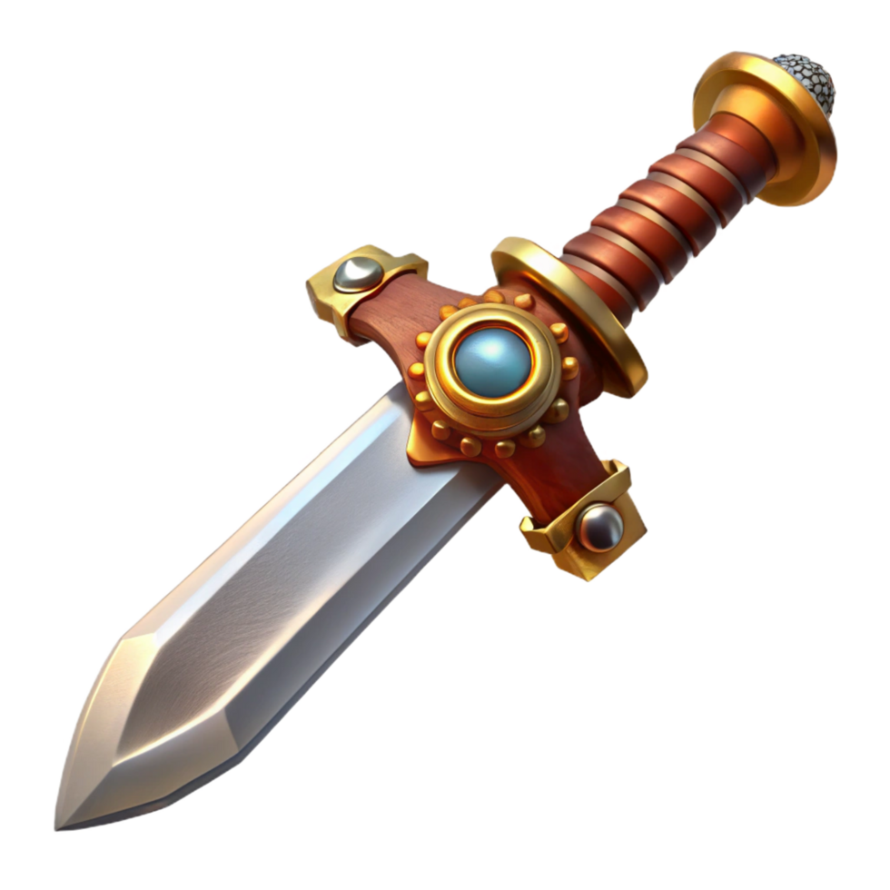 elegant rare Steampunk sword with a serrated blade and a brass hilt. NO BACKGROUND with Transparent Background. png
