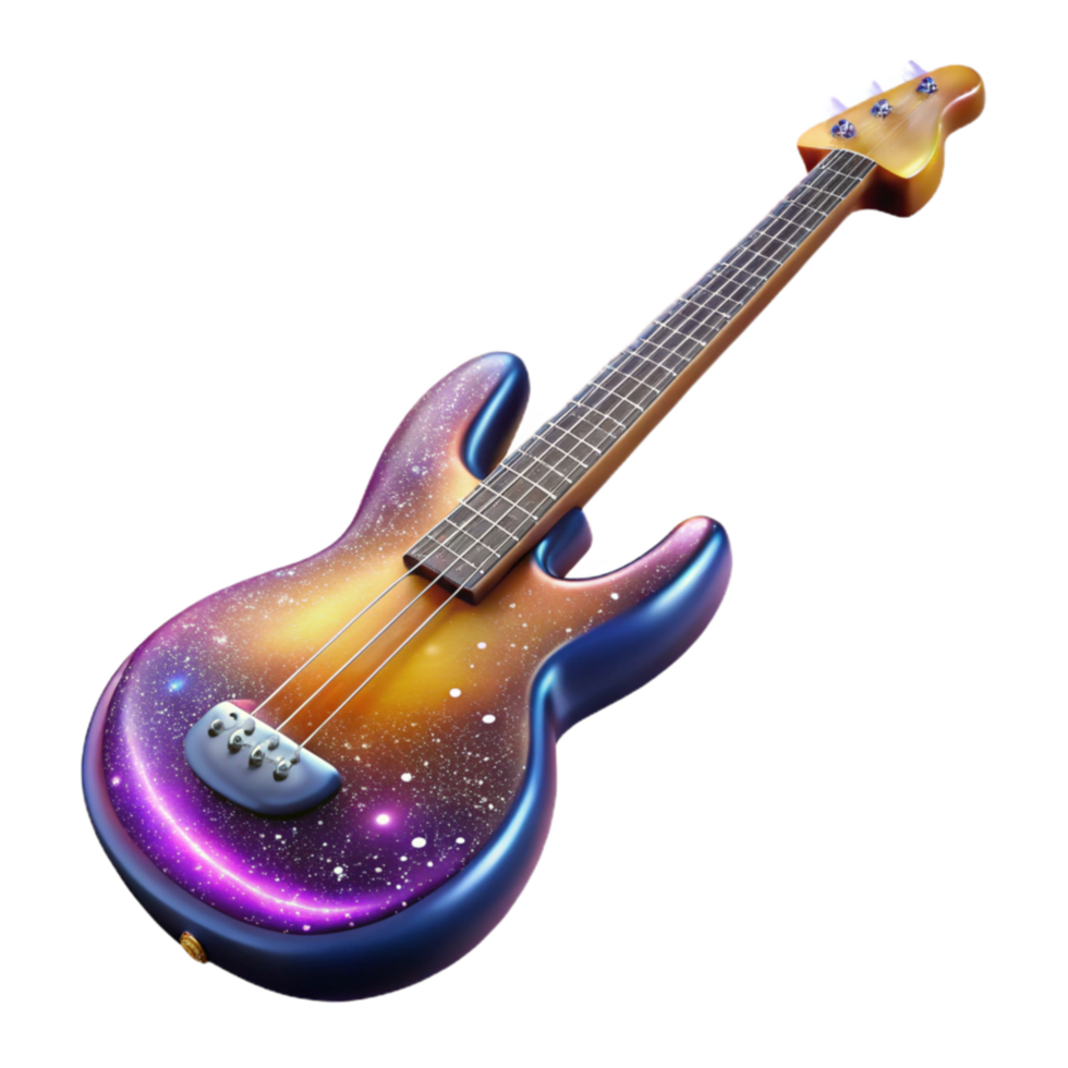 dramatic contemporary Bass Guitar Isolated with Four Strings and Long Neck professional png