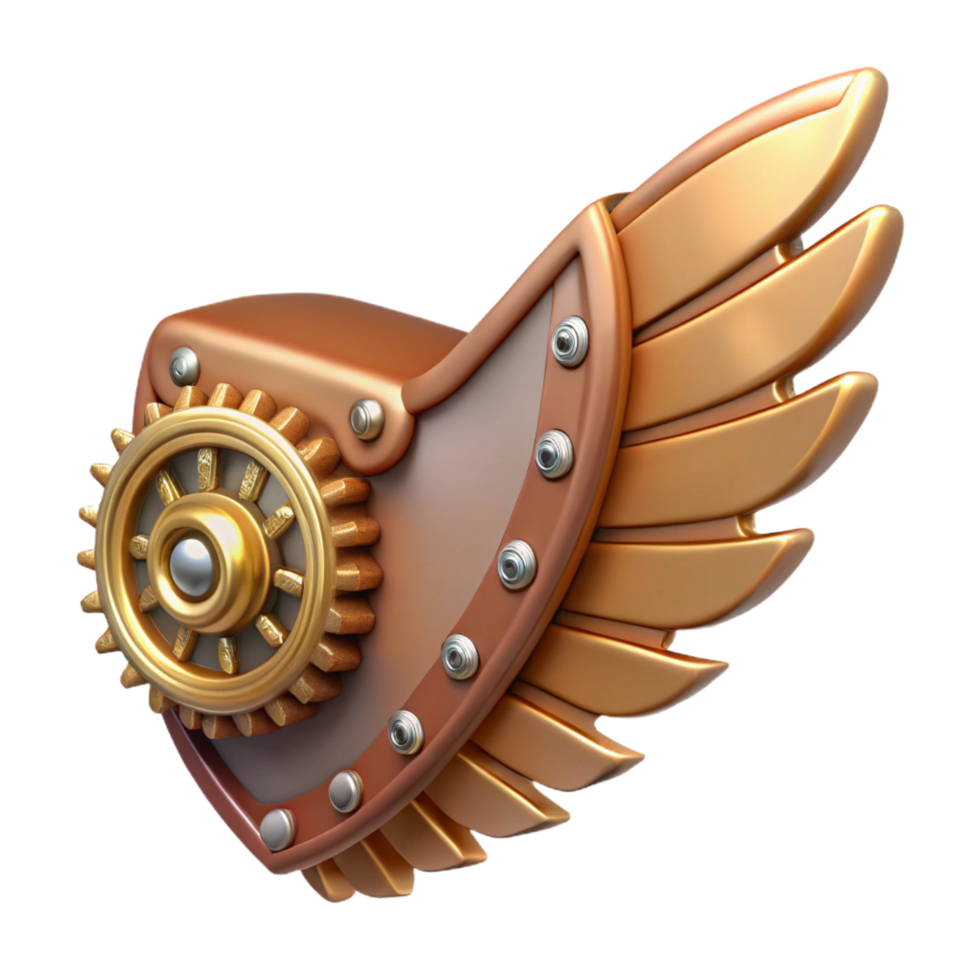 exquisite standout Steampunk wing made of clockwork gears and leather membranes. NO BACKGROUND with Transparent Background. png