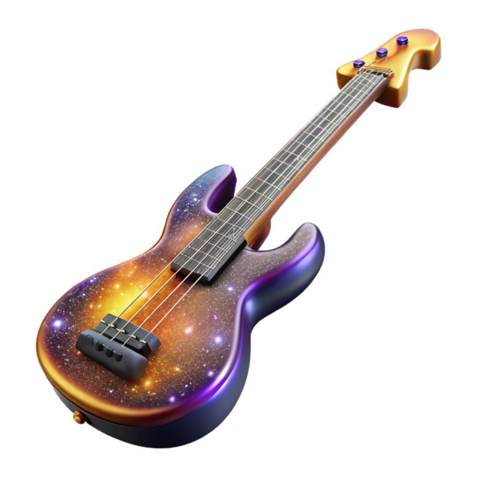 impressive creative Bass Guitar Isolated with Four Strings and Long Neck professional png