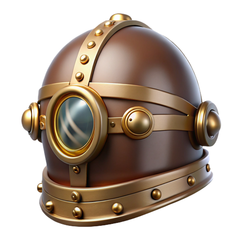 gorgeous sought-after Steampunk helmet with a visor and brass ornamentation. NO BACKGROUND with Transparent Background. png