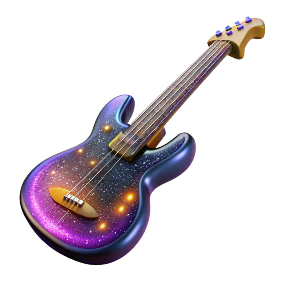 elegant artistic Bass Guitar Isolated with Four Strings and Long Neck png