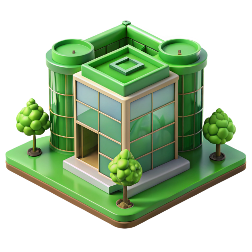 ethereal sumptuous 3D model of a sustainable green building NO BACKGROUND with Transparent Background. original png