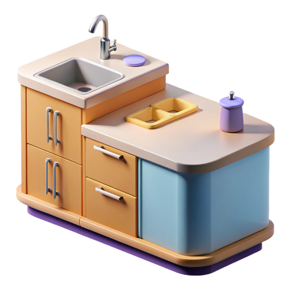 inspired art deco Architectural rendering of a kitchen countertop NO BACKGROUND with Transparent Background. gallery standard png