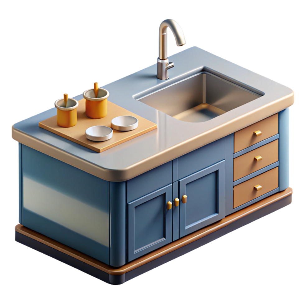 exquisite sought-after Architectural rendering of a kitchen countertop NO BACKGROUND with Transparent Background. png