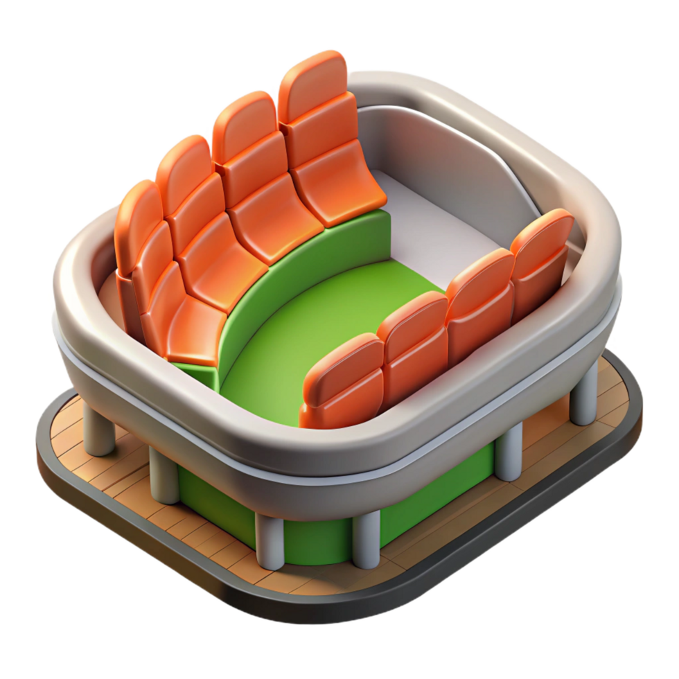 gorgeous retro 3D model of a stadium seating section NO BACKGROUND with Transparent Background. masterfully captured png