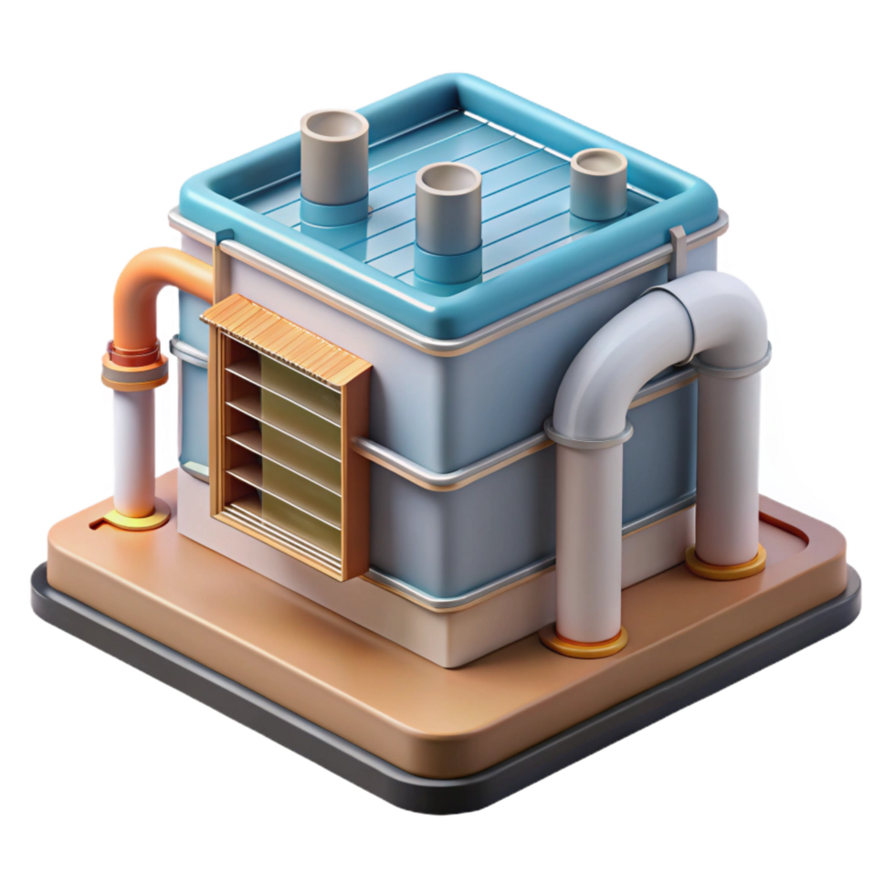 enchanting peaceful geometric CAD rendering of a geothermal heat pump NO BACKGROUND with Transparent Background. masterfully captured png