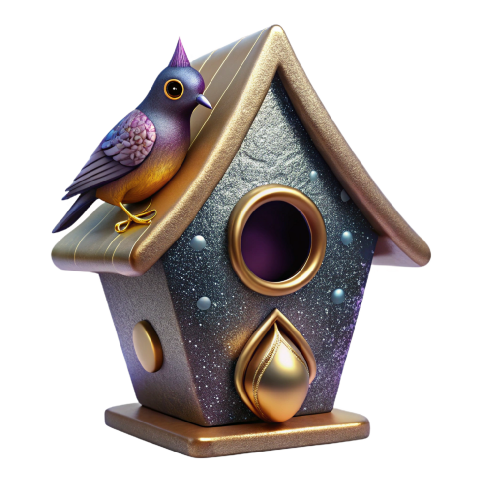 magnificent contemporary Birdhouse with Perched Bird and Shadow Cutout detailed png