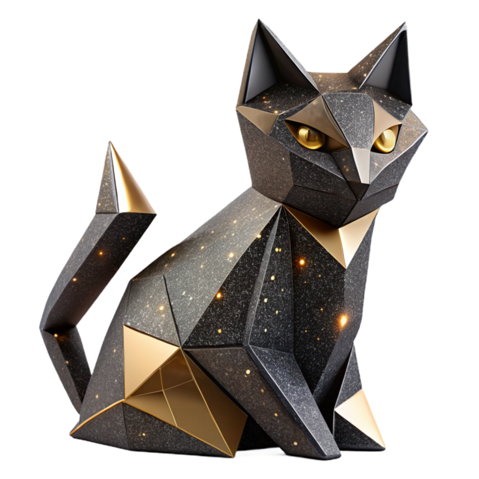 serene vintage Black Origami Cat Isolated with Soft Lighting genuine png