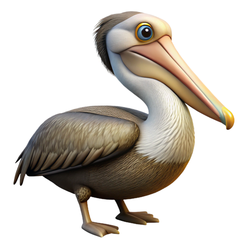 energetic magnificent A pelican, brown pelican, NO BACKGROUND with Transparent Background. detailed png