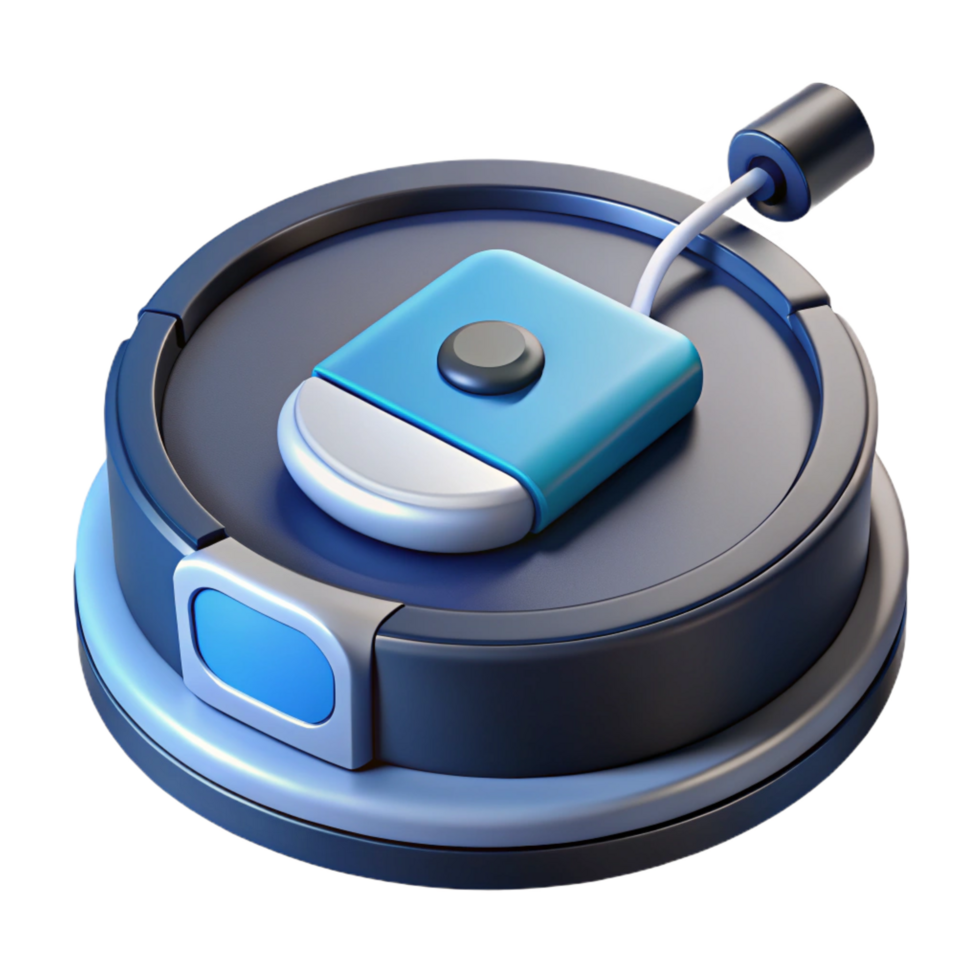 enchanting reflective rustic Robot vacuum cleaner with charging dock NO BACKGROUND with Transparent Background. 4K png