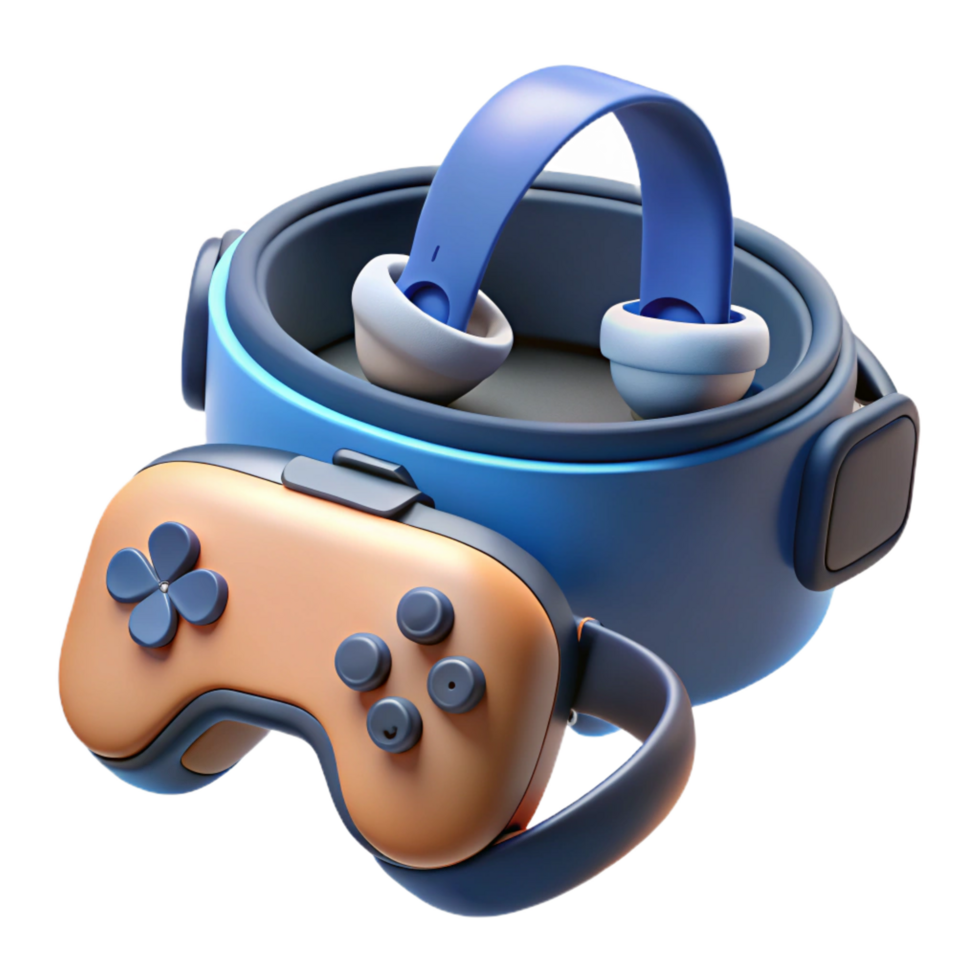 exemplary futuristic VR headset with controllers NO BACKGROUND with Transparent Background. luxury png