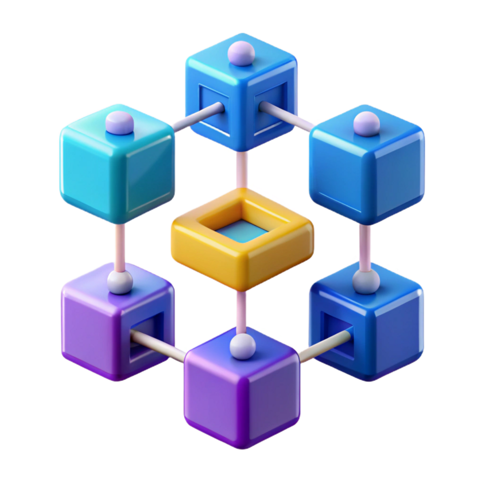 energetic captivating Blockchain technology diagram NO BACKGROUND with Transparent Background. studio quality png