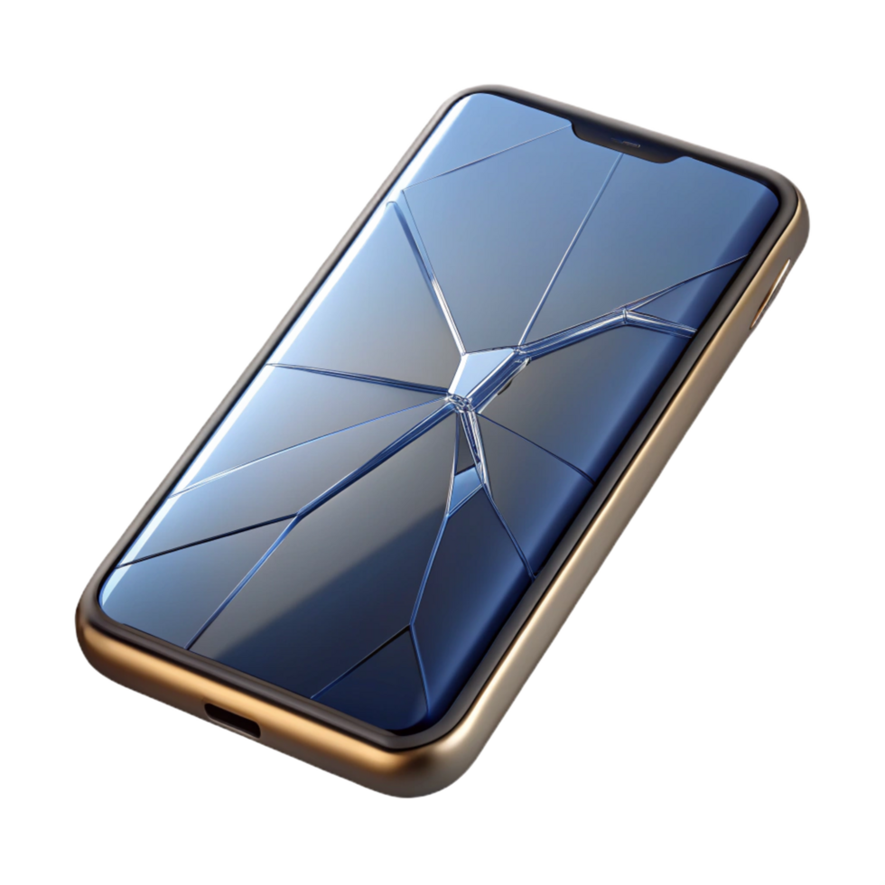 impressive exemplary Broken smartphone screen close-up NO BACKGROUND with Transparent Background. png