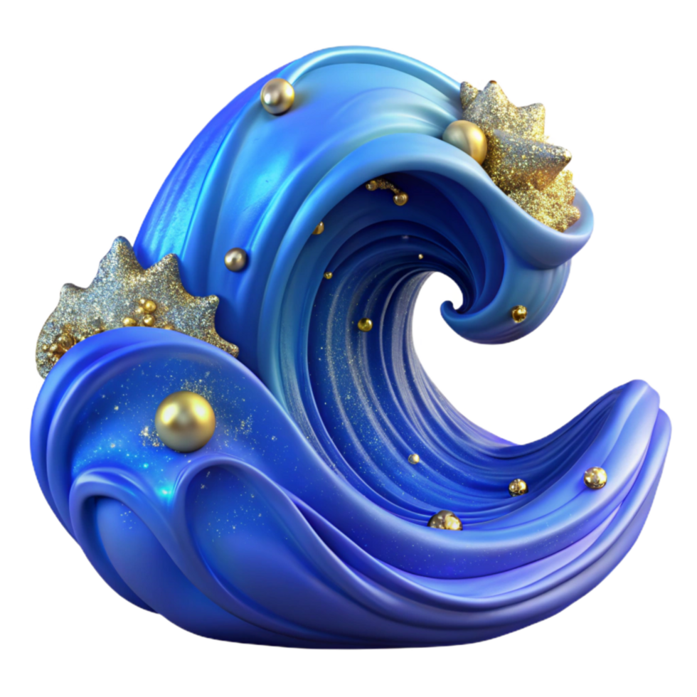 wonderful artistic Blue Ocean Wave Fractal Design Isolated detailed png