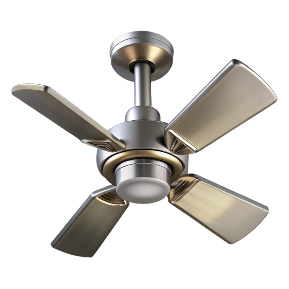 elegant nordic Ceiling fan, brushed nickel, NO BACKGROUND with Transparent Background. crisp png