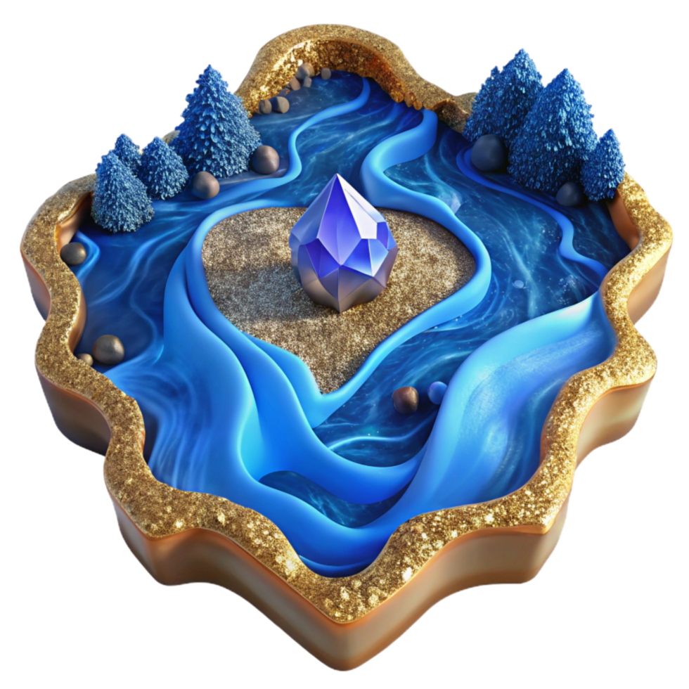 serene creative Blue River Delta Fractal with Transparent Background professional png