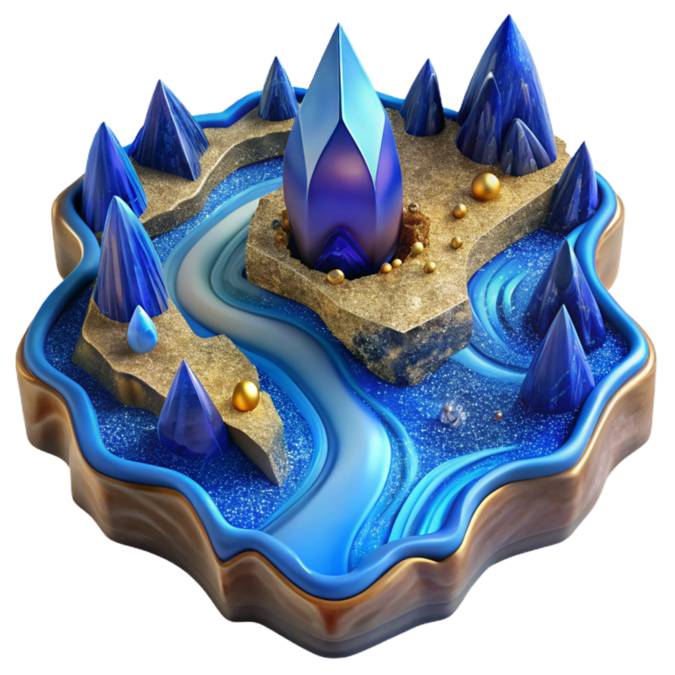 wonderful artistic Blue River Delta Fractal with Transparent Background authentic png