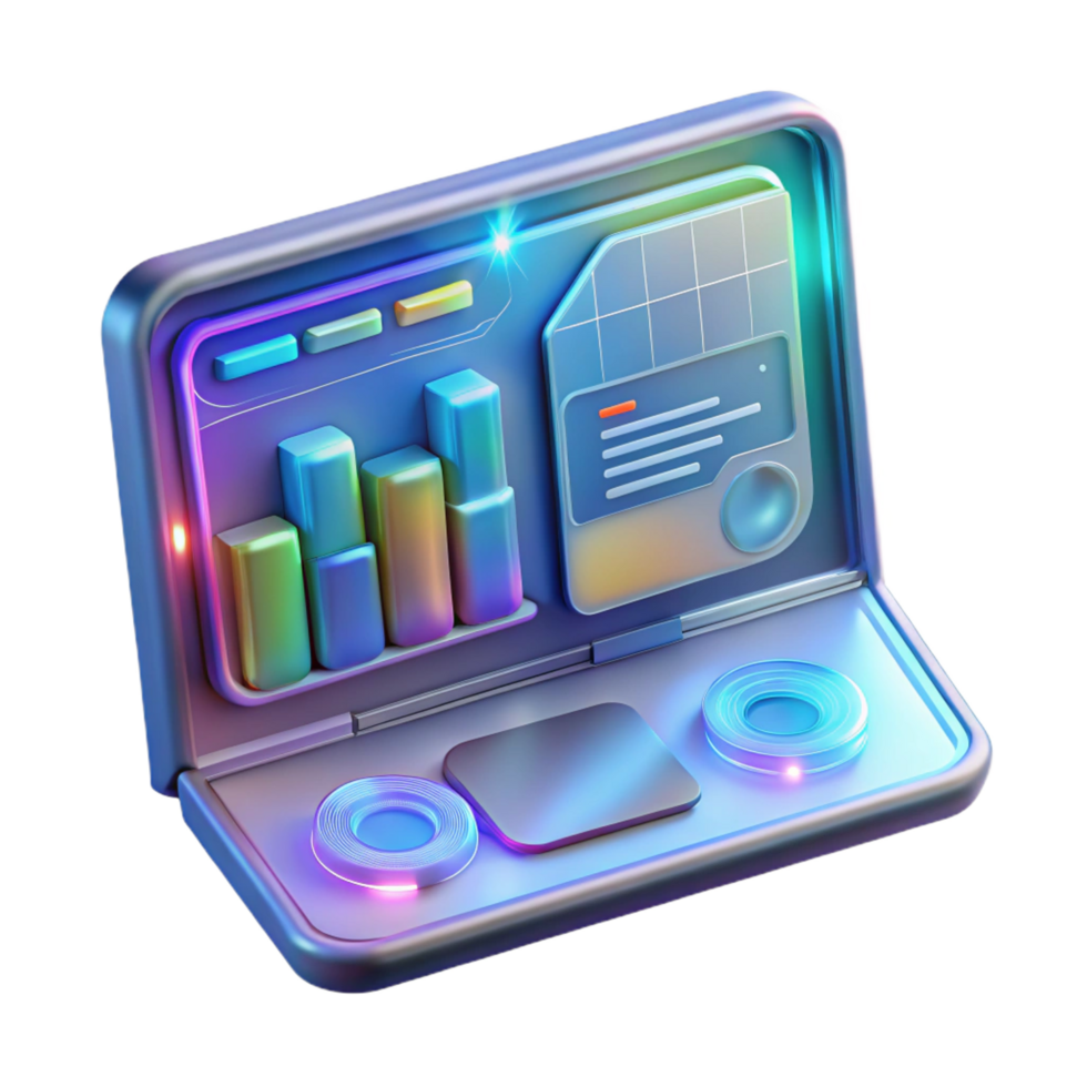 exquisite sought-after Sleek holographic tablet displaying complex data NO BACKGROUND with Transparent Background. png