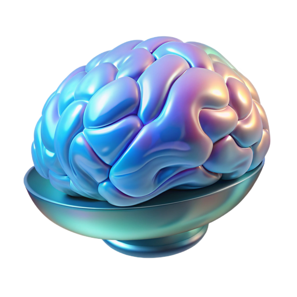 impressive passionate creative Holographic projection of a human brain NO BACKGROUND with Transparent Background. impeccable png