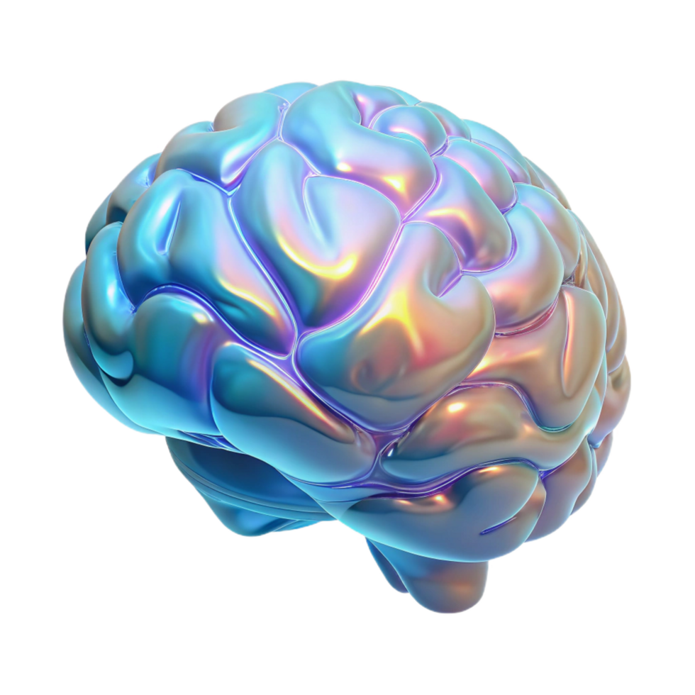 immaculate intense bohemian Holographic projection of a human brain NO BACKGROUND with Transparent Background. studio quality png