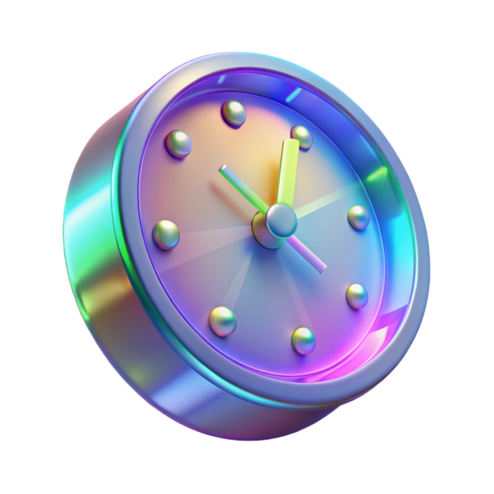 enchanting whimsical industrial Holographic clock displaying time in multiple dimensions NO BACKGROUND with Transparent Background. flawless png